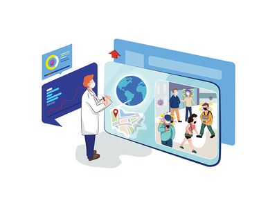 电晕病毒嫌疑人追踪病媒图解概念(Corona Virus Suspect Tracking Vector Illustration concept)