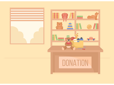 儿童捐赠中心平面彩色矢量图(Children donations center flat color vector illustration)