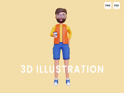 3d拿着咖啡杯的人(3d Man holding coffee glass)