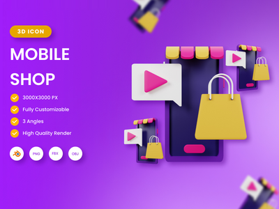 3D 移动商店插图(3D Mobile Shop illustration)