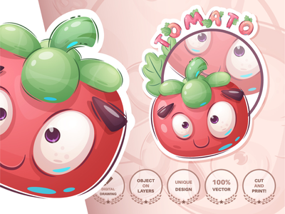 卡通人物搞笑番茄-无缝模式(Cartoon character funny tomato - seamless pattern)