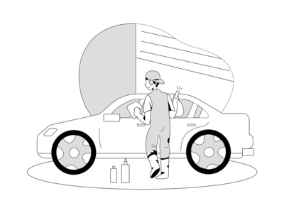 洗车服务图(Car Washing Service Illustration)
