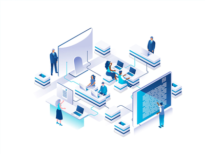 Coworking 办公室等距横幅平面概念(Coworking Office Isometric Banner Flat Concept)