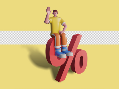 促销折扣的 3d 插图。高级 Psd(3d illustration of sales promotion discount. Premium Psd)