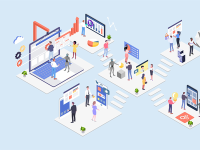 Blockchain 平台等距图(Blockchain Platform Isometric Illustration)