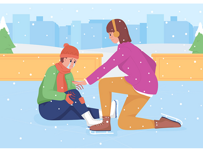 溜冰场事故平面彩色矢量图解(Accident on ice rink flat color vector illustration)