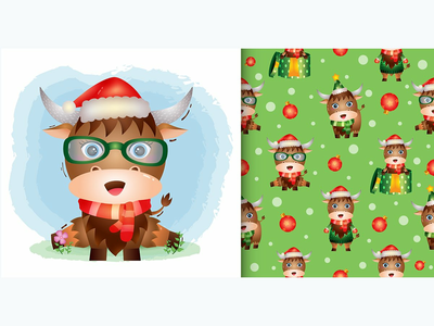 一个可爱的水牛圣诞人物系列(a cute buffalo christmas characters collection)
