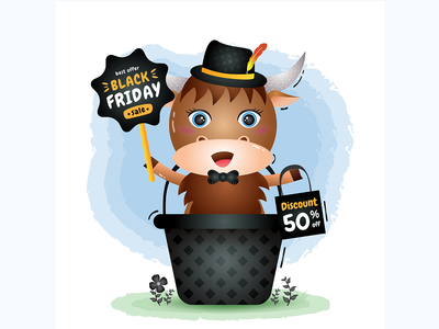 黑色星期五销售与可爱的水牛(Black friday sale with a cute buffalo)