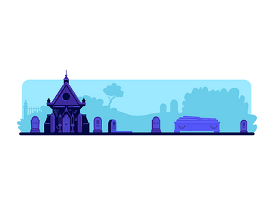 公墓平面彩色矢量图(Cemetery flat color vector illustration)