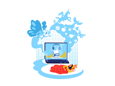 睡前故事广播平面概念矢量图(Bedtime story broadcast flat concept vector illustration)