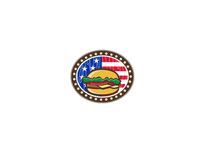 美国芝士汉堡美国国旗椭圆形卡通(American Cheeseburger USA Flag Oval Cartoon)