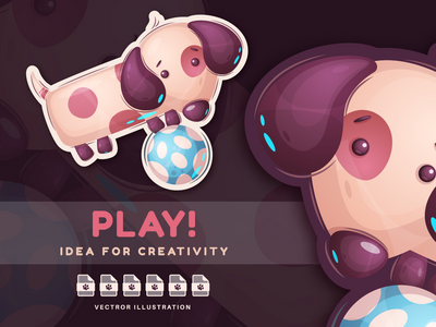 卡通人物狗踢足球-可爱的贴纸(Cartoon character dog play soccer - Cute Sticker)