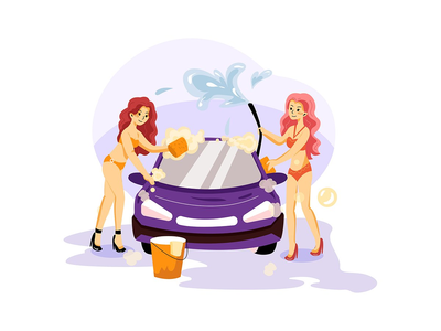 比基尼洗车服务图(Bikini Car Wash Service Illustration)