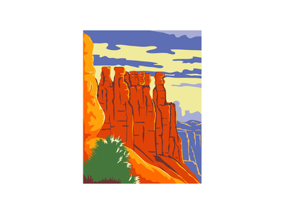 布莱斯峡谷国家公园犹他州 WPA 海报艺术彩色(Bryce Canyon National Park Utah WPA Poster Art Color)