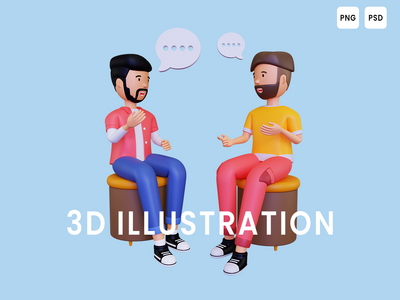 3d 两个人坐着聊天(3d Two Man are sitting while having a conversation)