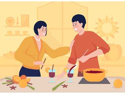 秋季饮料平面颜色矢量图(Autumn drinks flat color vector illustration)