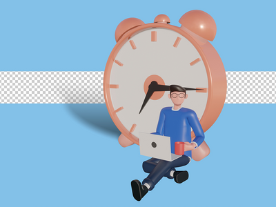 3d 字符插图登陆页面的时间管理概念。高级 psd(3d character illustration Time management concept for landing page. premium psd)