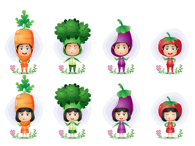 使用蔬菜服装角色的孩子(A children using the vegetables costume character)