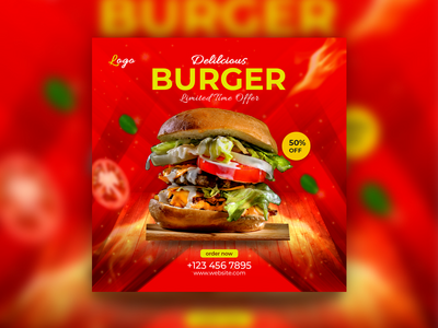 汉堡食品菜单社交媒体帖子(Burger food menu social media post)