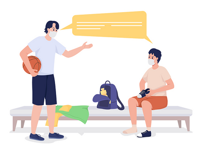 来自学校运动队的男孩半平面彩色矢量字符(Boys from school sports team semi flat color vector characters)