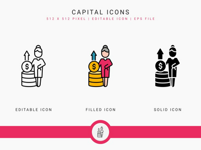 大写图标设置矢量图和图标线条样式(Capital icons set vector illustration with icon line style)