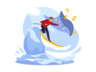 冲浪和捕捉美元的商人(Businessman surfing and catching dollar)