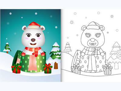 带有可爱北极熊圣诞人物的图画书(coloring book with a cute polar bear christmas characters)