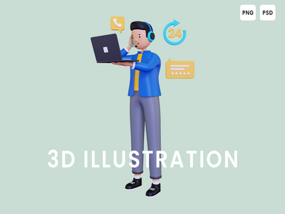 24 小时通话支持 3D 插图(24 Hour call support 3D Illustration)