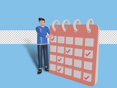 3d 字符插图登陆页面的时间管理概念。高级 psd(3d character illustration Time management concept for landing page. premium psd)