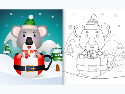 圣诞老人杯中带有可爱考拉圣诞人物的着色书(coloring book with a cute koala christmas characters  in the santa cup)