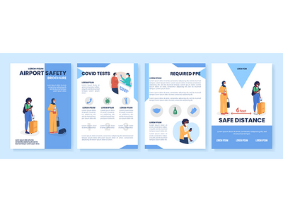 在 covid 机场安全平面矢量小册子模板之后(After covid airport safety flat vector brochure template)