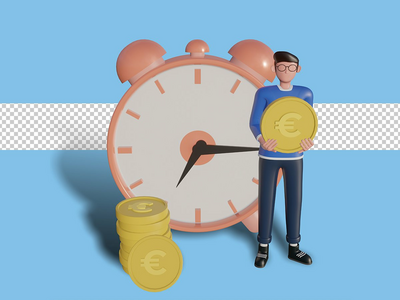 3d 字符插图登陆页面的时间管理概念。高级 psd(3d character illustration Time management concept for landing page. premium psd)