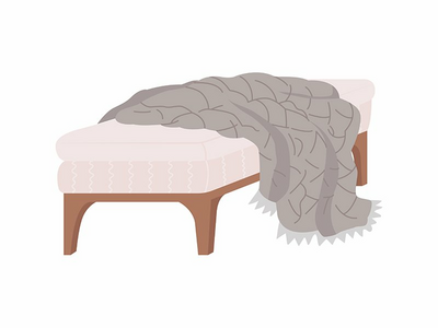 带有毯子半平面彩色矢量项的舒适灰色长椅(Cozy grey settee with blanket semi flat color vector item)