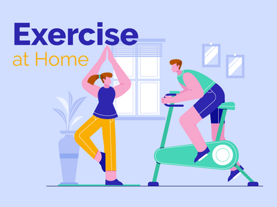 夫妇在家里做运动插图(Couple Doing Exercise at Home Illustration)