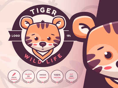 卡通人物动物老虎-标识(Cartoon Character Animal Tiger - Logotype)