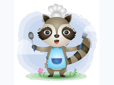 一个可爱的小浣熊厨师(a cute little raccoon chef)