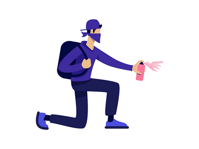 具有喷漆半平面彩色矢量字符的匿名涂鸦艺术家(Anonymous graffiti artist with spray paint semi flat color vector character)