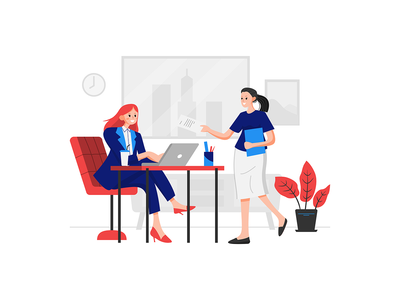 一名员工进入房间并将合同交给经理。(An employee enters the room and gives the contract to the manager.)