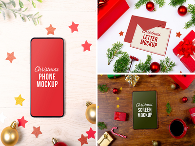 圣诞装置和字母样机套装(Christmas Device & Letter Mockup Set)