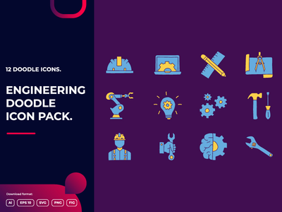 12 个工程和建筑涂鸦插图图标集(12 engineering and architecture doodle illustrations icon set)