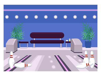 保龄球中心平面彩色矢量图(Bowling center flat color vector illustration)