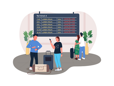 取消的航班 2D 矢量网页横幅、海报(Cancelled flights 2D vector web banner, poster)