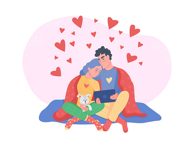 情侣看电影 2D 矢量隔离插图(Couple watching movie 2D vector isolated illustration)