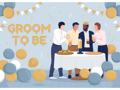 单身派对平面彩色矢量图(Bachelor party flat color vector illustration)