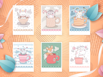 可爱的卡通人物集动物(Adorable Cartoon Character Set Animal)