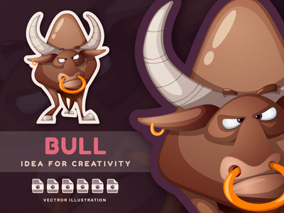 愤怒的公牛看着你 - 可爱的贴纸(Angry Bull Looks at You - Cute Sticker)