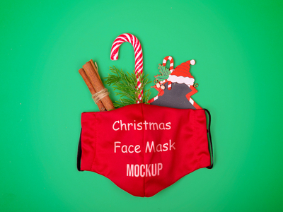 圣诞面具样机(Christmas Face Mask Mockup)