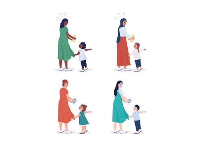 儿童需要注意半平面颜色矢量字符集(Child demands attention semi flat color vector character set)