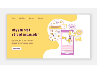 品牌大使登陆页面平面轮廓矢量模板(Brand ambassador landing page flat silhouette vector template)
