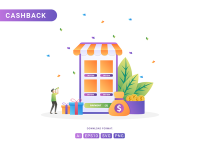 现金返还和电子商务插图概念(Cashback and ecommerce illustration concept)